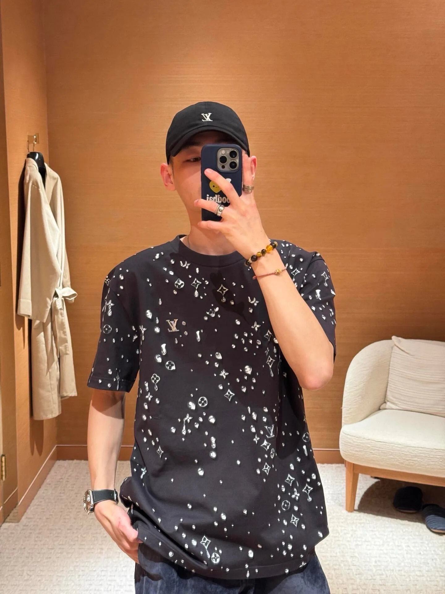 Louis Vuitton/Louis Vuitton 26ss water drop presbyopic letter print short sleeves